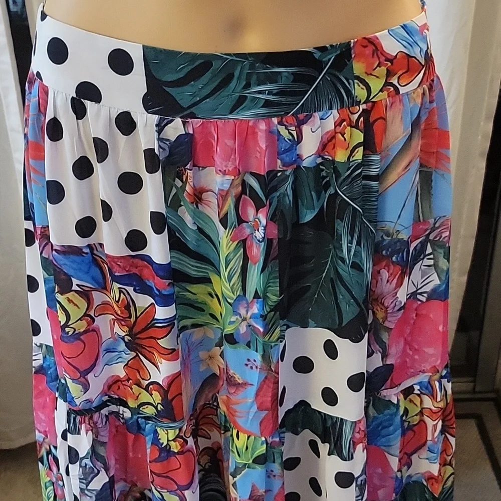 Banjul Floral Patchwork Maxi Skirt in Pink, Blue, Green & White